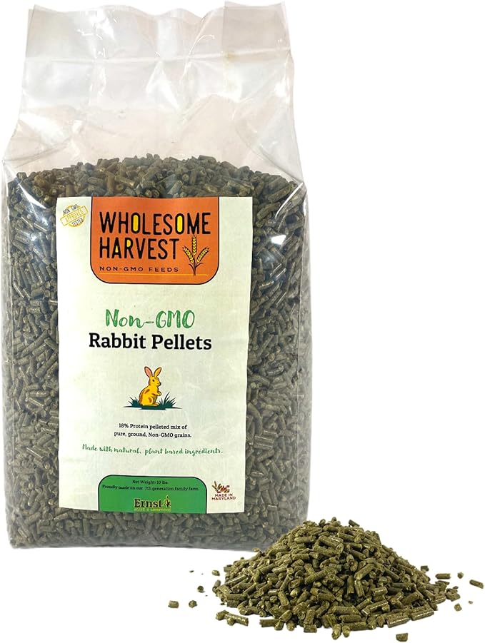 Non-GMO Rabbit Pellets - 10 lbs, 18% Protein, 1.1% Calcium, Rabbit Food Pellets with Alfalfa Hay, Supports Digestion, Promotes Strong Bones, Ideal for Growing & Mature Rabbits