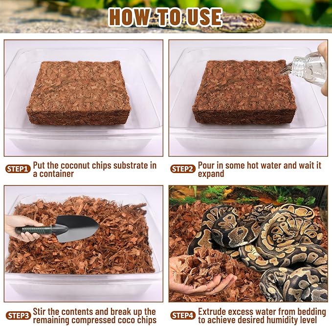 Riare 10LB Coconut Chip Substrate for Reptiles, 72 Quart Coconut Fiber Substrate Coco Chips Substrate Coconut Husk Bedding for Snakes, Tortoises, Ball Python, Bearded Dragon, Geckos, Lizards, Frogs