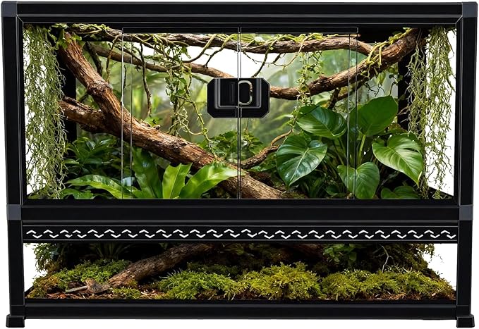 Reptile Terrarium Glass Enclosure 22" × 14" × 12", Front Opening Tank with Mesh Top, Easy Assembly for Small Reptiles, Geckos, Lizards, Snakes, Turtles & More
