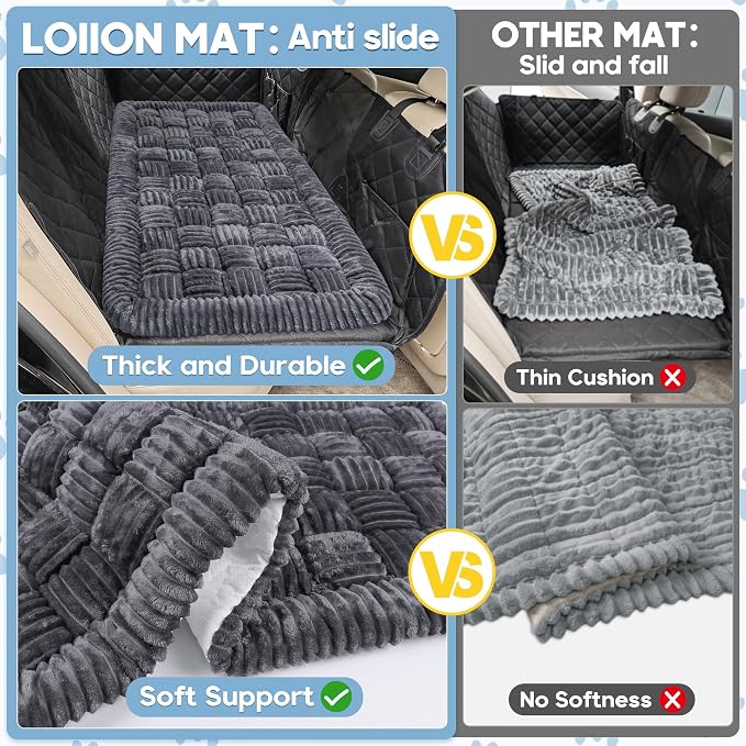 Dog Car Bed Mat Non-Slip Backseat Extender Dog Bed 56x28.7 Gray | Travel Bed for Dogs，Chew-Resistant, Easy Clean & Scratch-Proof, Comfort Design, Fits Trucks/Sedans/SUVs