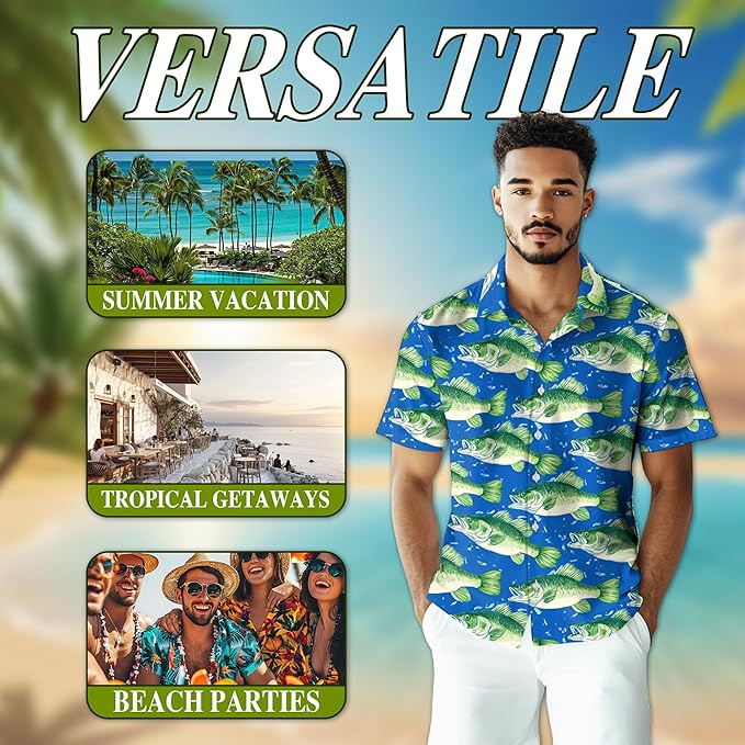 Fishing Crappie Hawaiian Shirt for Men, Button Down Summer Beach Short Sleeve, Fishing Lover Gifts, Sizes S-5XL