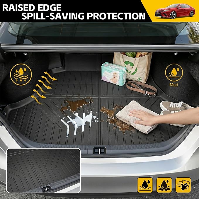 Trunk Mat for 2018-2025 Toyota Camry & 2019-2022 Toyota Avalon Rear Cargo Mat All Weather Protector Trunk Liner for 18-25 Camry Hybrid/L/LE/SE/TRD/XLE/XSE &19-22 Avalon Accessories