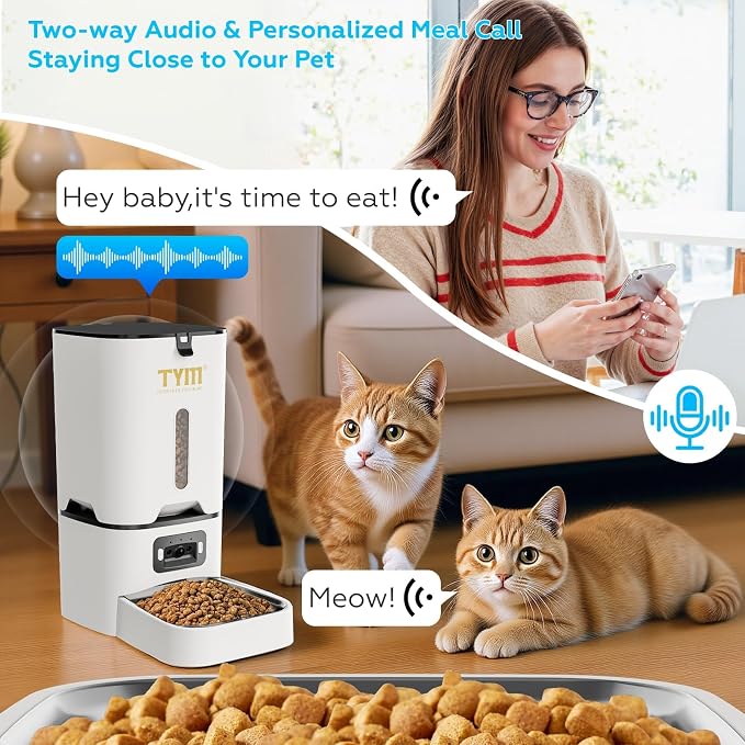TYM Automatic Cat Feeder with Camera, 5G WiFi Food Dispenser for Small Pets | Two-way Voice | Night Vision | Separation Anxiety | Weight / Diet Control | Programmable Timer | APP Remote Control