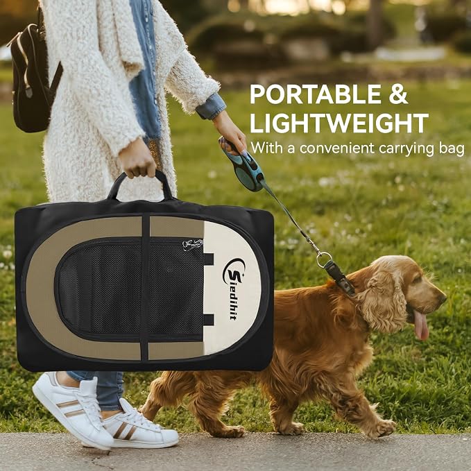 Siedihit Dog Cat Playpen, Medium Puppy Pet Playpen, Dog Crate Tent Cage | Indoor/Outdoor, Portable Pop Up Dogs Kennel Playpen with Carrying Case for Dogs/Cats/Rabbits (Khaki,Medium)