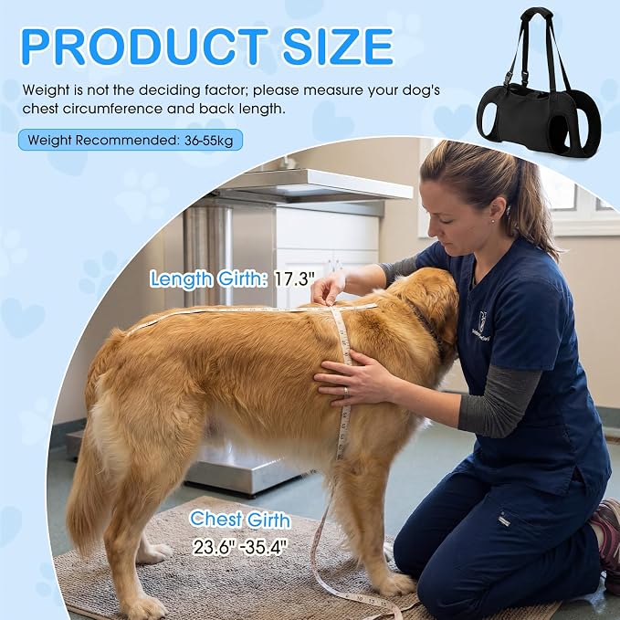 Shinylin Dog Carry Sling Emergency Backpack Pet Legs Support and Rehabilitation Dog Lift Harness Adjustable Lifting Straps Carrier for Senior Dogs Joint Injuries, Arthritis, Hiking, Skiing, Black(L)