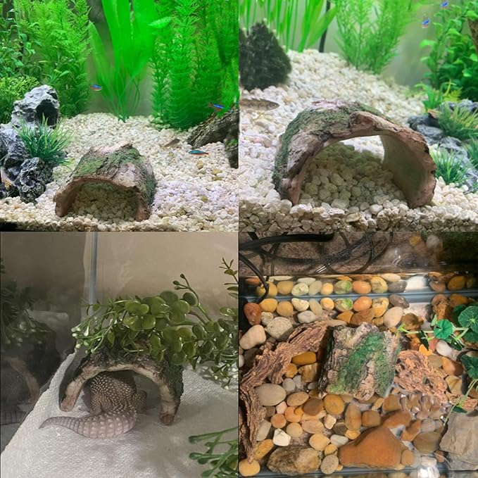 Betta Log Resin Hollow Tree Trunk Ornament, Aquarium Hideout Reptile Cave Ornament Terrarium Fish Tank Decoration-(4Pcs)