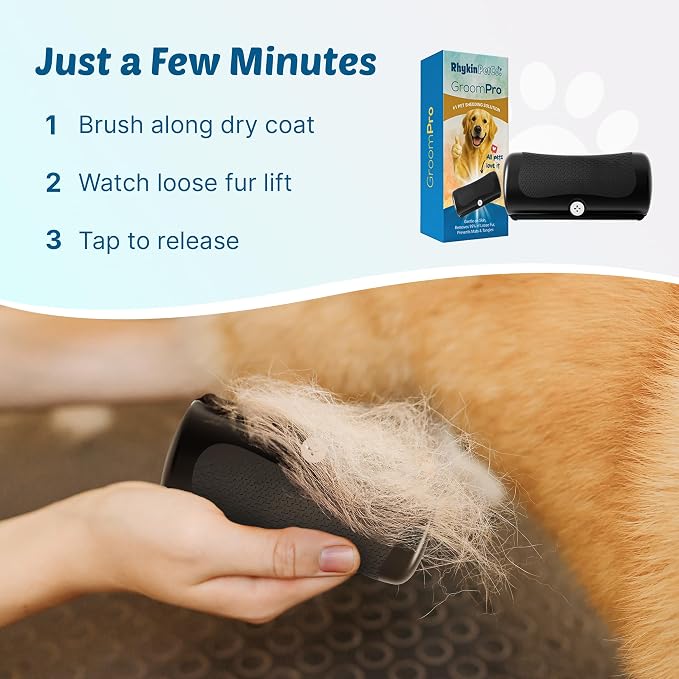 GroomPro Dog Deshedding Brush | Pet Hair Remover for All Coat Types | Dog Home Grooming Undercoat Tool - Reduce Pet Hair on Furniture, Clothing, and Floors