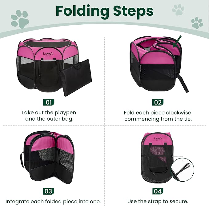 Love's cabin Pet Puppy Dog Playpen, Large Dog Tent Crates Cage Indoor/Outdoor, Portable Playpen for Cat, Foldable Pop Up Dog Kennel Playpen with Carring Case, Removable Zipper Top, Pink