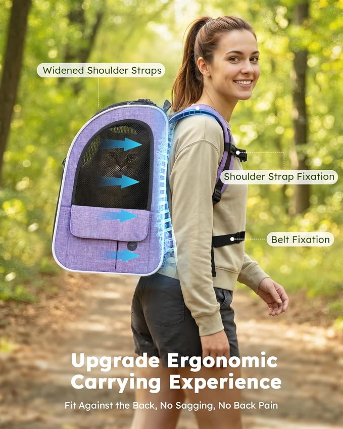 pecute Cat Backpack Expandable, Cat Carrier with Breathable Window | Durable Oxford Cloth, Lockable Zipper,Use for Pet Under 11 lbs to Travel
