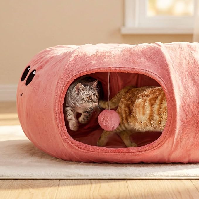 Cat Tunnel Bed with 20 Cat Toys, Collapsible Play Tunnel for Indoor Cats, Kitten Toys for Indoor Kittens, Octopus Shaped