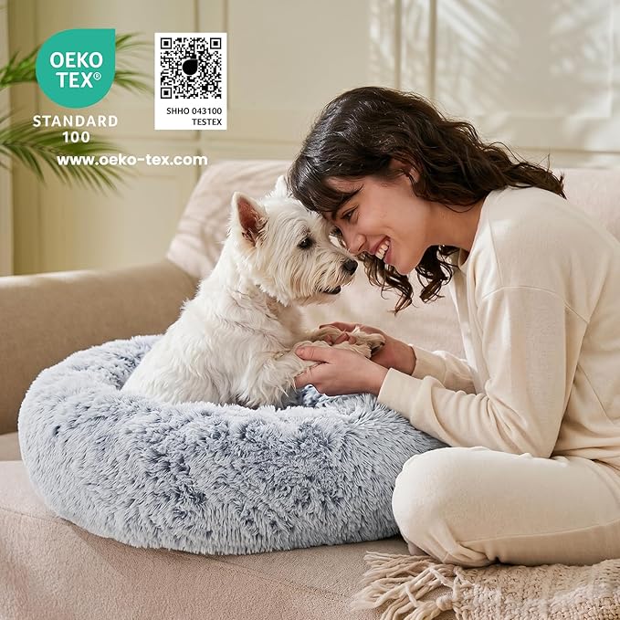 JOLLYVOGUE Dog Beds Large Sized Dog, Calming Anti-Anxiety Dog Bed, Fluffy Donut Cushion for Extra Large Pets (45")