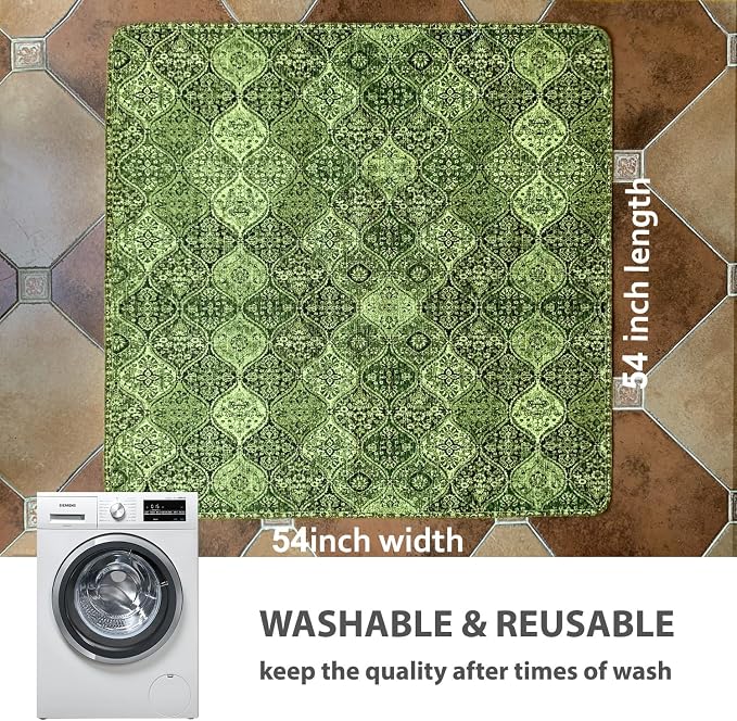 nunubaby Washable Pee Pads for Dogs, Stylish, Non-Slip and Leak-Proof Pee Pads. Reusable Potty Pads for Dogs for Crates and Floors.(Green/Multi,54" x54" )