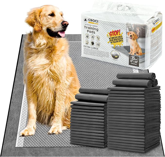CROCI Charcoal Pee Pads for Dogs Odor Control Leak Proof XXL 30x36in 35Ct | Super Absorbent Dog Pee Pad with Adhesive Tabs, Heavy Duty, Dog Potty Training, Quick-Dry Surface, Disposable