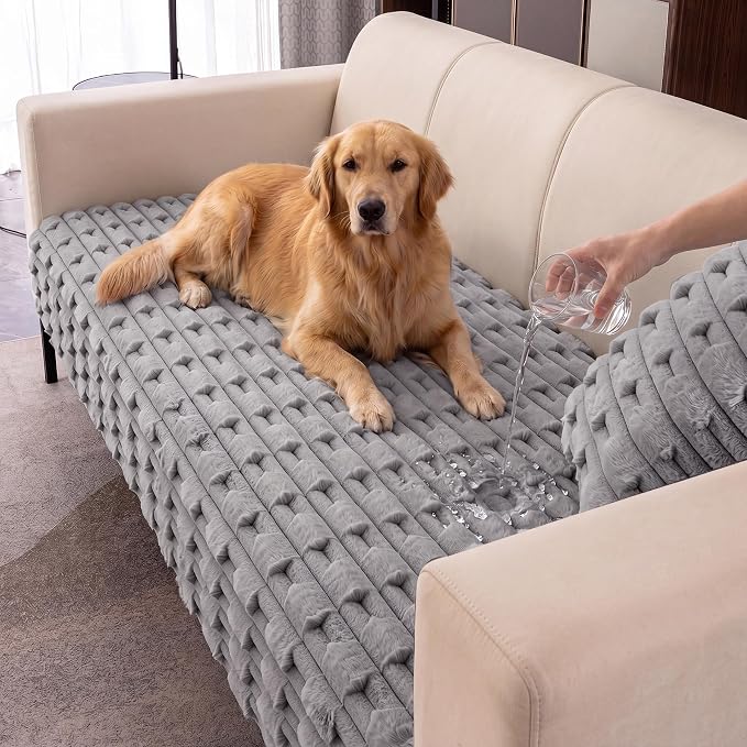 FUANGUI Waterproof Couch Cover for Dogs, Washable Pet Couch Covers for Sofa | Soft Cat Dog Bed Cover Non-Slip Couch Covers for 3 Cushion Couch Sofa Pet Friendly