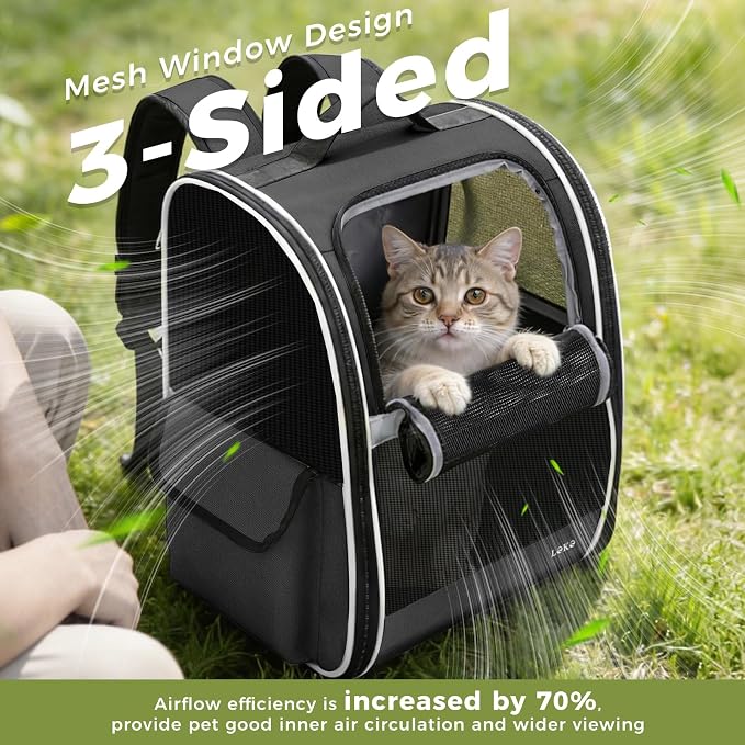 Lekereise Dog Carrier Backpack for Small Medium Large Dogs Cats up to 25 lbs, Breathable Pet Backpack Carrier with 3 Entrances, Collapsible Cat Backpack Carrier, Travel Hiking Puppy Backpack