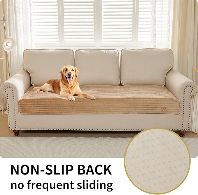 HAOMAIJIA Waterproof Couch Cover for Dogs Washable,Faux Fur Pet Couch Covers for Sofa,Soft Dog Bed Cover Non-Slip Couch Covers for 3 Cushion Couch Sofa Pet Friendly (Khaki, 35" x 62")