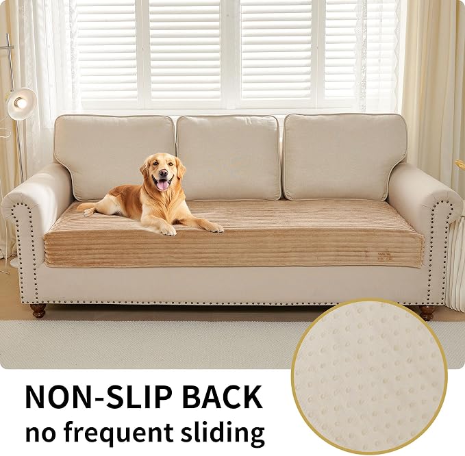 HAOMAIJIA Waterproof Couch Cover for Dogs Washable,Faux Fur Pet Couch Covers for Sofa,Soft Dog Bed Cover Non-Slip Couch Covers for 3 Cushion Couch Sofa Pet Friendly (Khaki, 35" x 74")