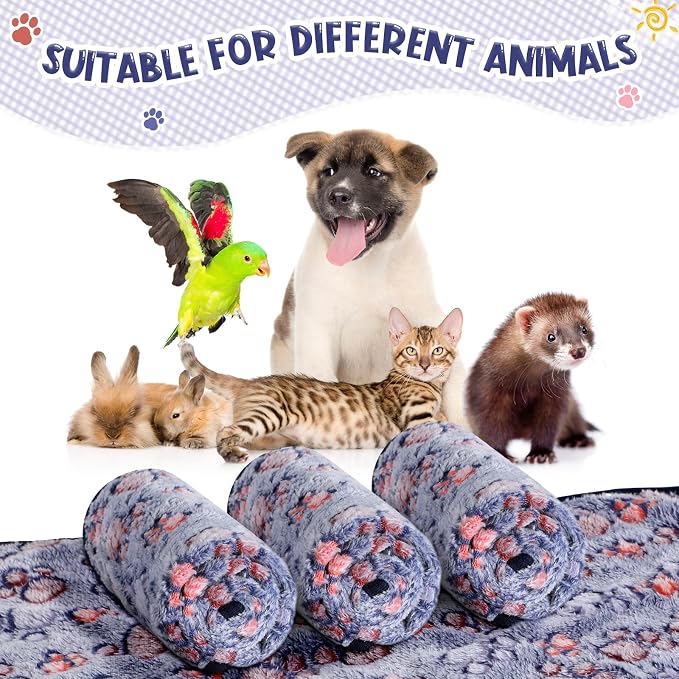 Tatuo 4 Pack Fleece Dog Blankets for Puppy Cats Multi-Size Sleep Mat for Pet Guinea Pig Soft Washable Warm Crate Bed Puppy Teething Toys Print Pattern Blanket Indoor(Blue,24 x 16 Inch,Paw)