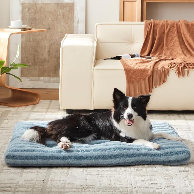 FURTIME Washable XL Dog Bed for Extra Large Dogs, Deluxe Dog Crate Beds | Comfy Fluffy Kennel Pad Anti-Slip Pet Sleeping Mat, Machine Washable Dogs Pillow, 40"x27"x3.5", Blue