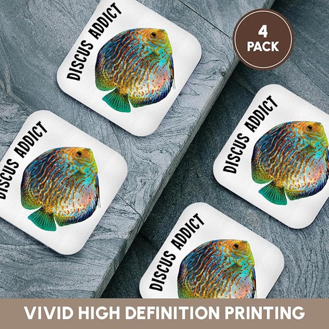 3dRose Discus Fish Addict Funny Aquarium Design Set of 4 Coasters - Soft