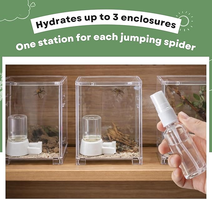 Jumping Spider Water Enclosure Accessories Kit, 3pcs Mini Water Dispenser with 30 Replace Cotton Cores Mist Bottle, Jumping Spider Habitat Decoration, Tarantula Enclosure Accessories (White, 3 PCS)