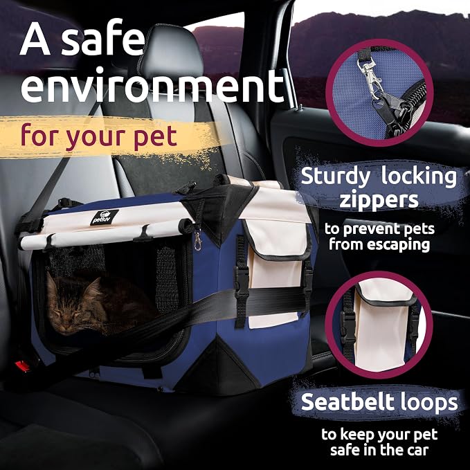 Dog & Cat Carrier, Large, Navy | Soft-sided, Fits Large Cat, 2 Cats, or Medium Dog Comfortably, Great for Travel & Vet Visits, Privacy Windows, Removable Bed