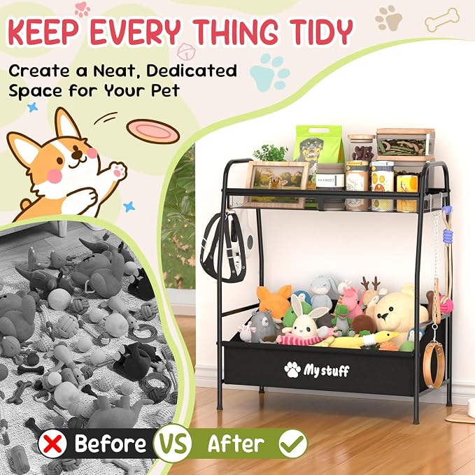 Kaiferty Large Dog Toy basket, Toy Box for Dogs, Pet Toys Bin Dog Metal Wire Basket for Toys, Food Storage, Storage Organizer Chest Storage, Toy Box for Living Room Area (Black)