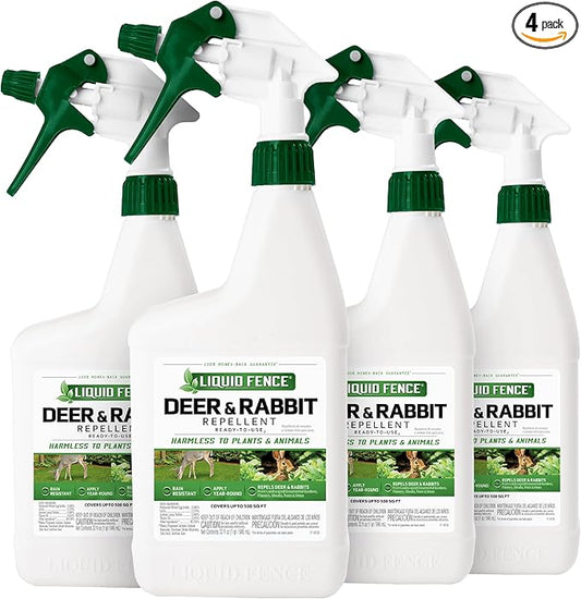 Liquid Fence Deer And Rabbit Repellent Ready-To-Use, Apply Year-Round, 32 Ounces, 4 Pack