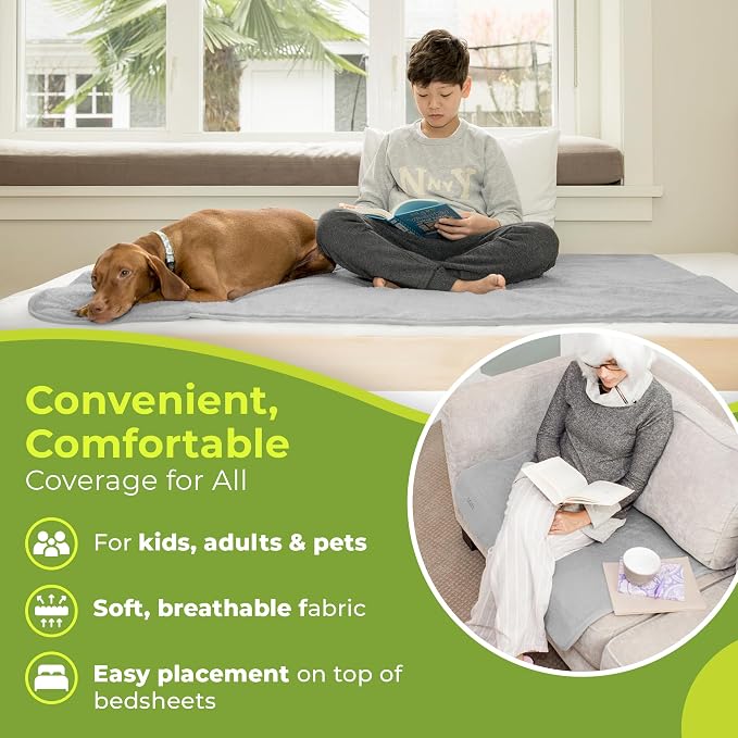 PeapodMats Bedwetting Waterproof Bed Mat, Reusable 3x5 Light Gray | Washable reusable bed mat for bedwetting, incontinence, kids, adults, pets, and mattress protection.