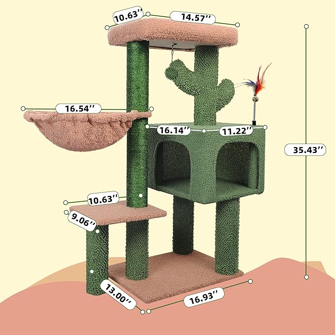 AIWIKIDE Cactus Cat Tree has Scratching Toy with a Ball Activity Centre Cat Tower Furniture Jute-Covered Scratching Posts, Green …
