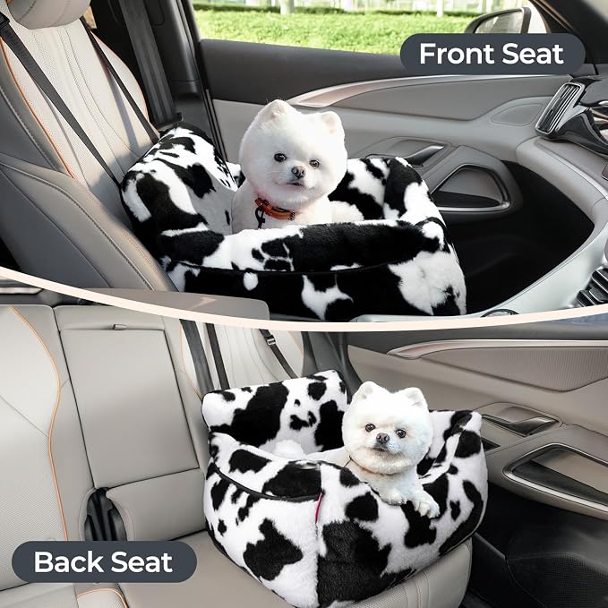 Dog Car Seat for Small Dogs & Cats Under 25 lbs, Milk Cow