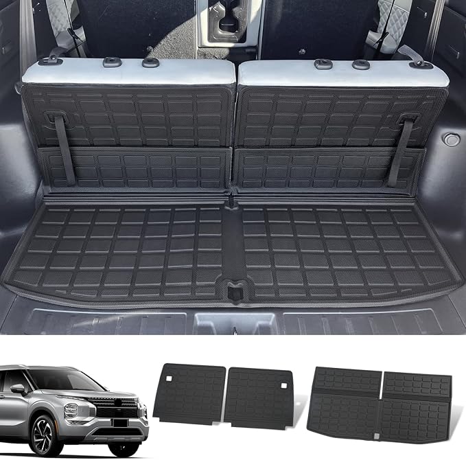 xipoqix Cargo Mat Backrest Mat Compatible with 2022-2025 Mitsubishi Outlander 7 Seats Cargo Liner TPE Replacement for 2022-2025 Mitsubishi Outlander Accessories (Trunk Mat+Backrest Mats)