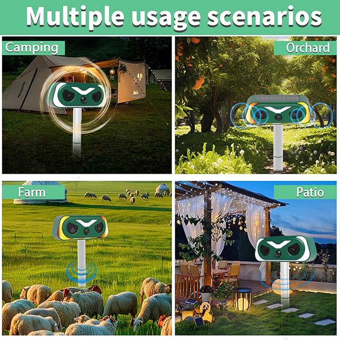 2026 Upgraded Solar-Ultrasonic-Animal-Repellent Outdoor, Deer Repellent Devices Squirrel Cat Raccoon Rabbit Dog Deterrent, Keep Skunk Away Motion Detection with Flash Light for Yard Garden Lawn 1-PACK