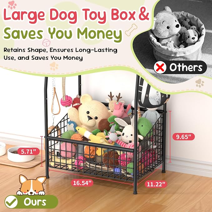 Kaiferty Indestructible Medium Dog Toy basket, Toy Box for Dogs,Pet Toys Bin Dog Metal Wire Basket for Toys, Food Storage, Storage Organizer Chest Storage, Toy Box for Living Room Area (Black)