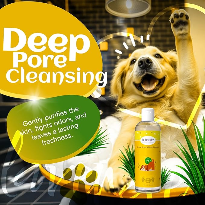 Dr. Lavender Deodorizing Dog Shampoo for Smelly Dogs - Natural Lemongrass Oil Pet Wash - Antifungal & Deep Cleansing for Oily Coats - Organic Odor Eliminator & Itch Relief - Safe for Puppy & Cat