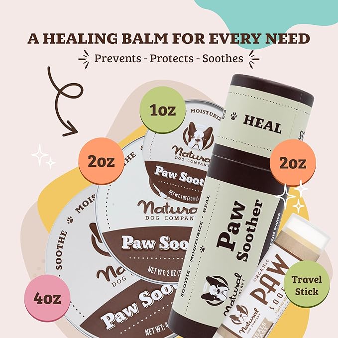 Natural Dog Company Paw Soother Balm & Wax - Dog Paw Balm & Moisturizer for Dry, Cracked Paw Pads, Helps Moisturize & Condition Worn Paws, Coconut Oil & Calendula, Daily Paws Care, 4 oz Tin