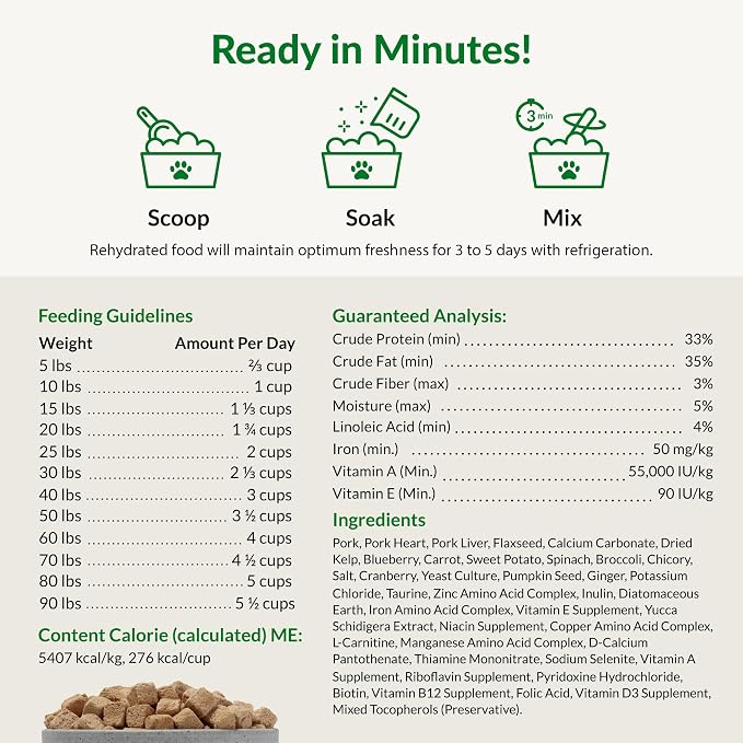 ULTIMATE PET NUTRITION Nutra Complete Freeze Dried Raw Dog Food, Veterinarian Formulated with Antioxidants, Prebiotics & Amino Acids (3 Pound, Pork)