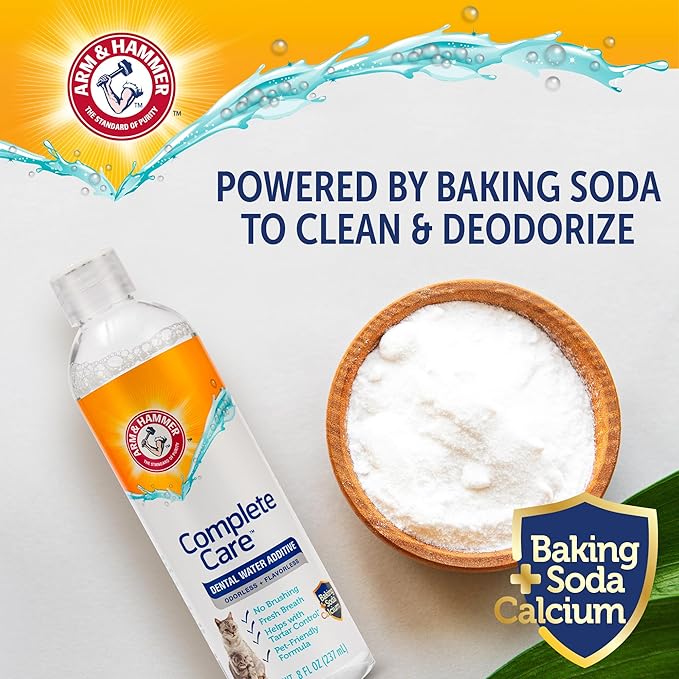 Arm & Hammer Complete Care Dental Water Additive for Cats, Cat Breath Freshener and Tartar Control, No Brushing Required, Odorless and Flavorless Cat Formula, 8 Fl Oz - 6 Pack