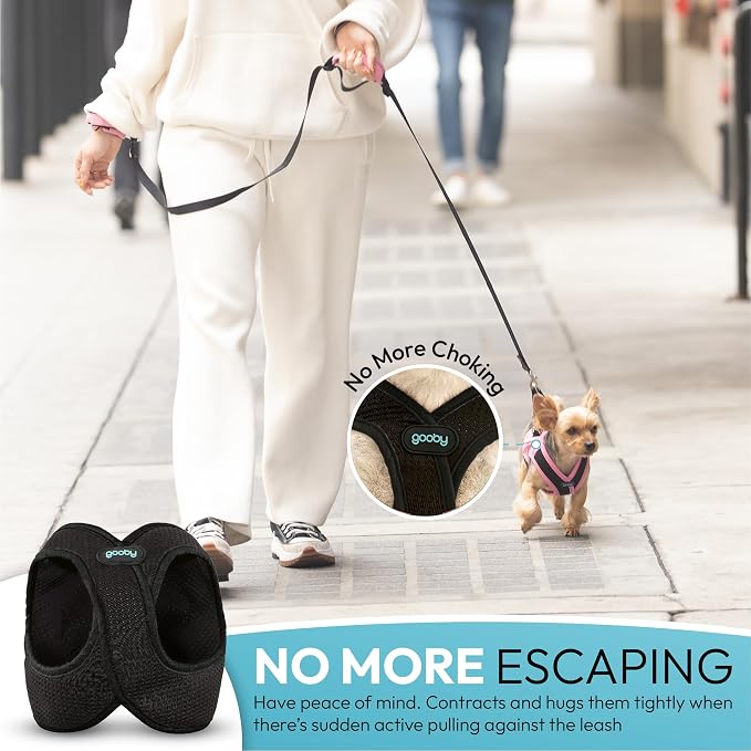 Gooby Escape Free Easy Fit X Step-in Dog Harness, Vegas Black, X-Small | Patented escape-free, tightens on back-out; Choke-free X-frame + V-neck; Quick-release buckle; Reflective trim