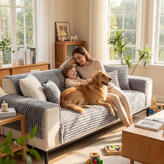 FUANGUI Waterproof Couch Cover for Dogs, Washable Pet Couch Covers for Sofa | Soft Cat Dog Bed Cover Non-Slip Couch Covers for 3 Cushion Couch Sofa Pet Friendly