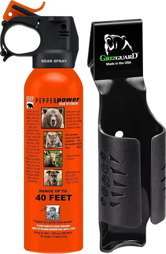 UDAP Pepper Power Magnum Bear Spray Self Defense Deterrent with Holster for Camping, Hiking, Fishing, Powerful Blast Pattern, 30 ft Fog Barrier, 12HP, 7.9 oz