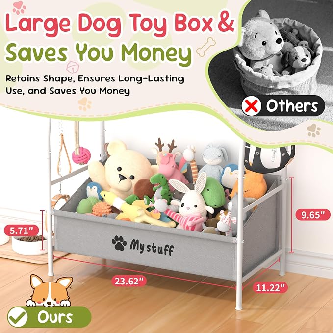 Kaiferty Large Dog Toy basket, Toy Box for Dogs, Pet Toys Bin Dog Metal Wire Basket for Toys, Food Storage, Storage Organizer Chest Storage, Toy Box for Living Room Area (White)