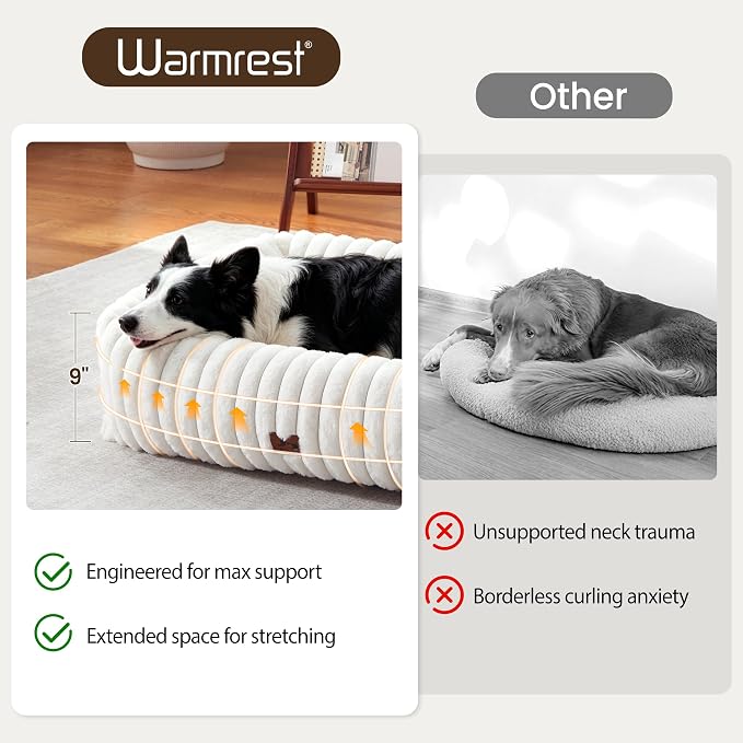 Dog Beds Large Sized Dog,Rectangle Orthopedic Pet Bed for Large Dog, Comfort Fluffy Memory Foam Dog Beds with Anti-Slip Bottom,Cream(35x25x9inchs)