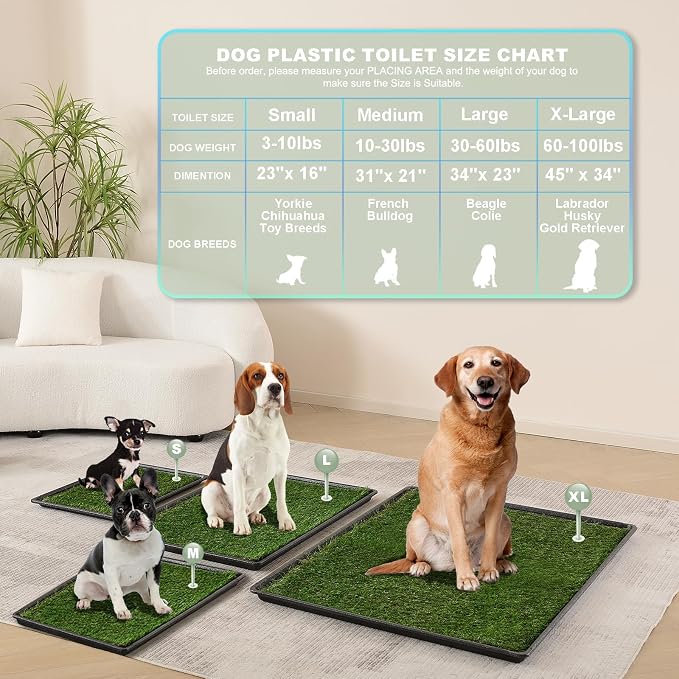 HQ4US 4LEGS Dog Grass Pad with Tray, Dog Litter Box with Artificial Grass | Large Grass Pee Pads for Indoor Dogs Potty Tray with Grate, Turf Grass Hemmed Edge, Realistic, Less Stink Toilet for Balcony