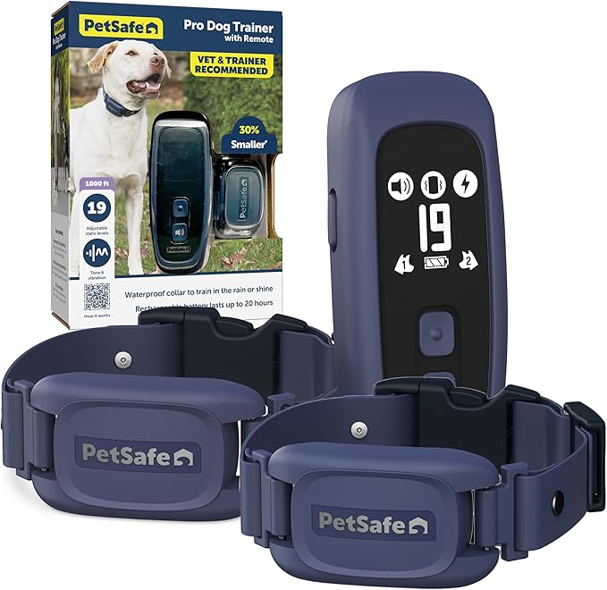 PetSafe Pro Dog Trainer with Remote and Add-A-Dog Collar Waterproof Training Collar 1000 ft Range Tone, Vibration and 19 Levels of Static Sleek, Low-Profile Design