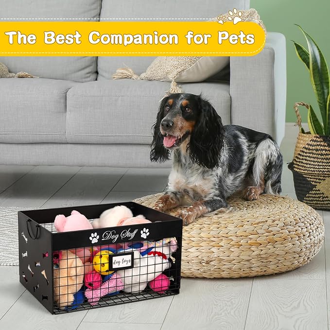 Bfttlity Dog Toy Basket Large Metal Toy Box Storage for Dogs Toys, Black | Dog Toy Bin with Handles for Living Room Storage Dogs Chew Pets Toys, Blankets, Clothes, Food
