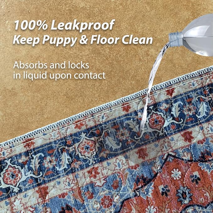 nunubaby Washable Pee Pads for Dogs, Stylish, Non-Slip and Leak-Proof Pee Pads. Reusable Potty Pads for Dogs for Crates and Floors.(Red/Floral,31" x36" )