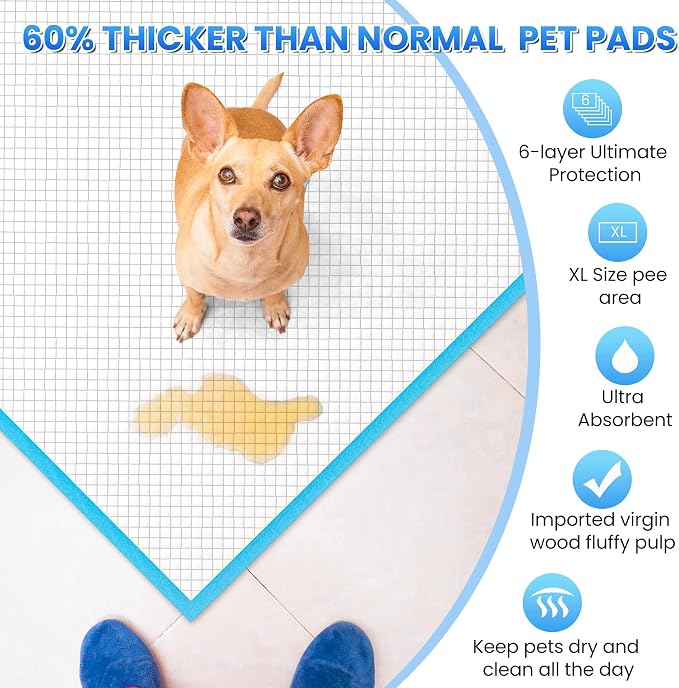 Boscute Thicken 6 Layers Heavy Absorbent XL 36"x24" Pet Training Dog Pee Pads, Extra Large Polymer Leak-Proof Quick Dry Puppy Pee Pads, Disposable Pee Pads for Dogs Cats Rabbit, 30 Counts | Heavy Absorbent up to 7 Cups, Quick Dry, for Dogs Cats Rabbit ...