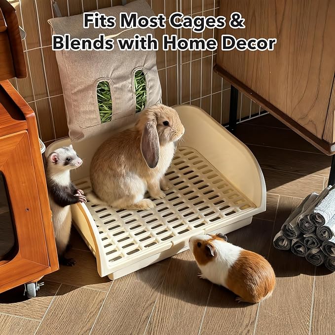 Rabbit Litter Box - Extra Large Bunny Litter Box, Easy to Clean and Disassemble, Prevents Odors and Stains. Pet Training Toilet Pan for Guinea Pig, Ferret, Hamster, Chinchilla
