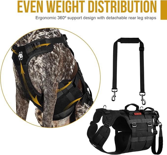 OneTigris Dog Lift Harness for Large Dogs, Dog Hip Support Brace, Full Body Lifter with Handles Invictus Multifunctional Mobility Assistance Vest for Back Legs (Black, Small)